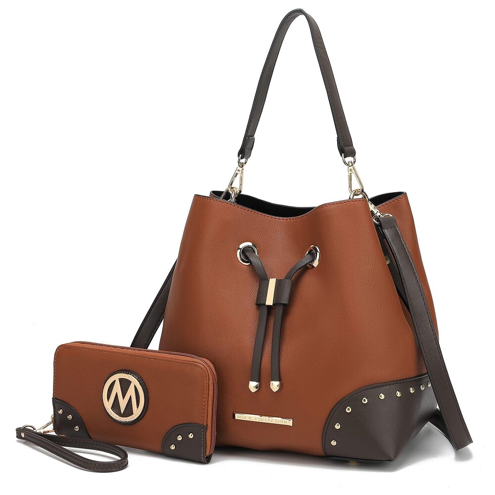 8577 MKF Crossbody Bucket Hobo Bag Handbag & Wristlet Wallet Purse Set – PU